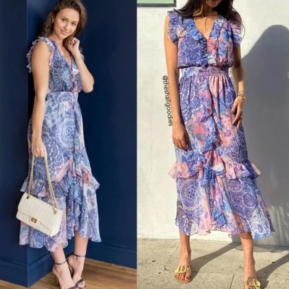 MISA Kidada Dress Namaskar Patchwork Ruffle Midi Size XS - Picture 3 of 6